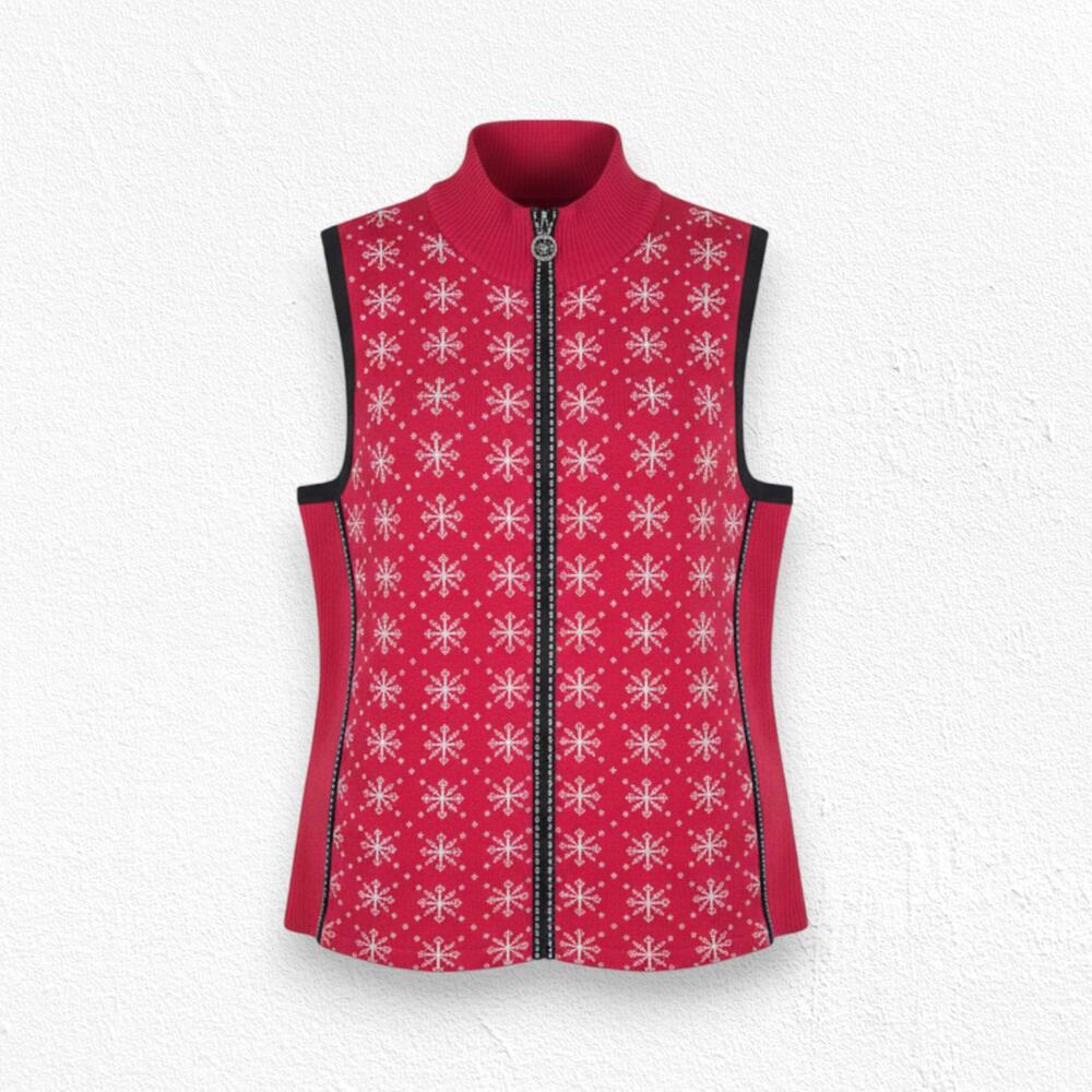 Y2K Vintage Red Snowflake Full Zip Mock Neck Knit Sweater Vest Size XL Petite